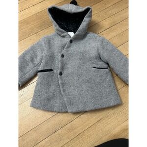 Zara Baby Gray Button Up Parka Jacket Size 3/4 Toddler Herringbone Winter Coat